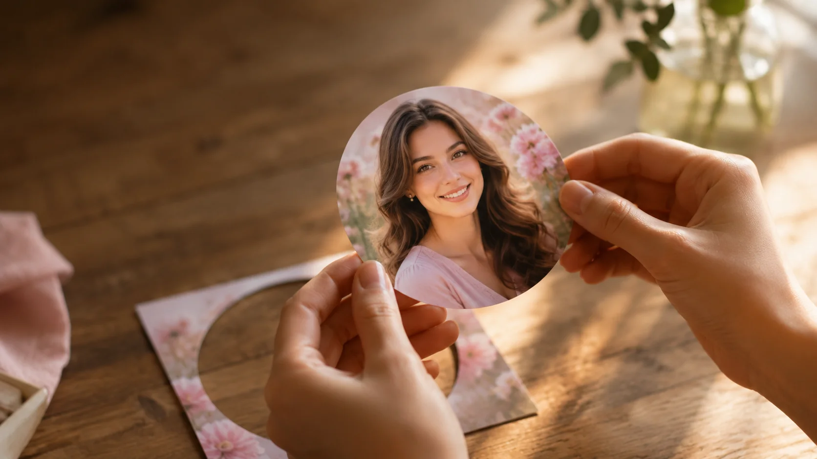 A square photo being used to crop an image into a circle with transparent corners