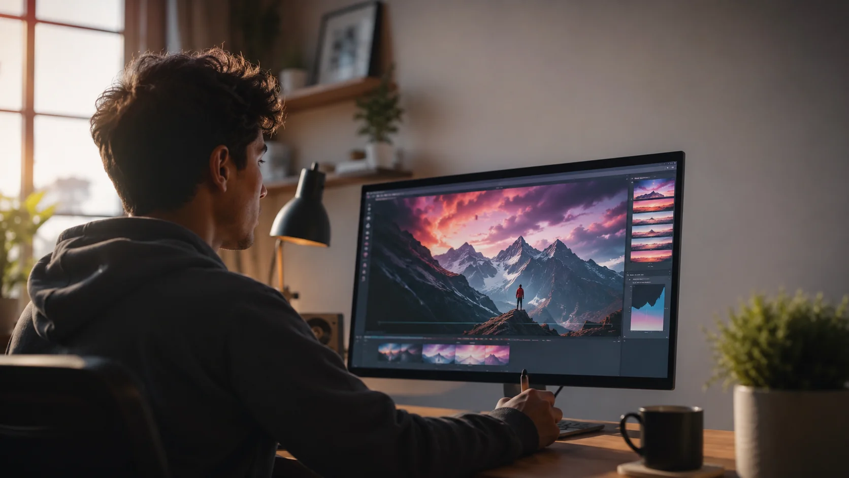 Creator designing a video cover image while learning how to make a YouTube thumbnail