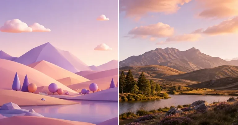 Two contrasting images side by side, one generated and one photographed