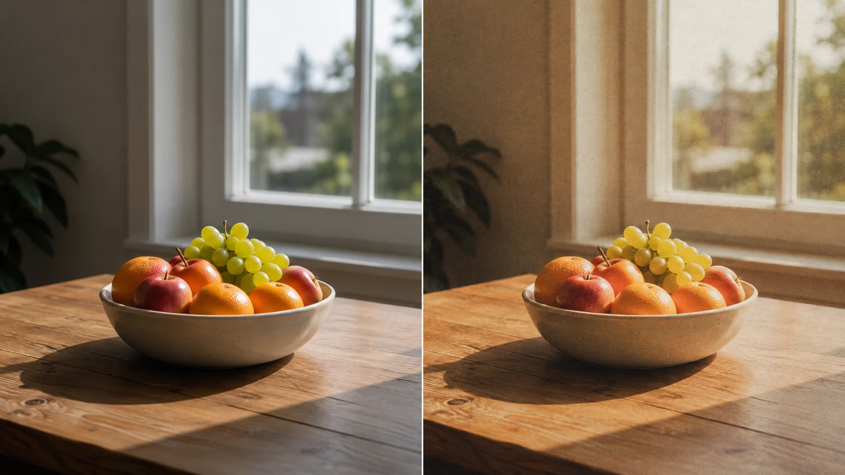 Before and after comparison showing a digital photo edited into a film look