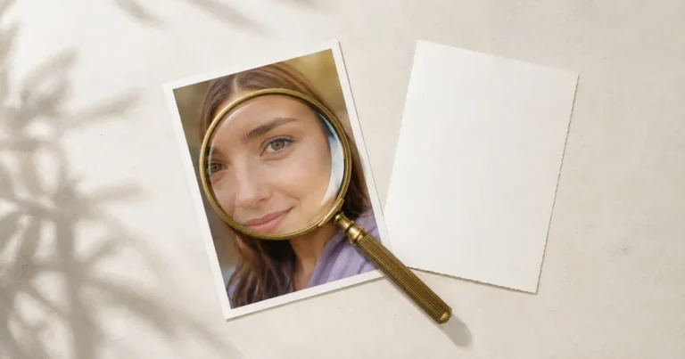 Magnifying glass resting on a printed photograph