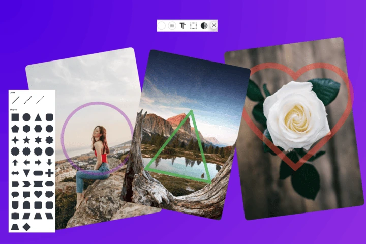 Circles, squares and arrows placed on an image in the ArtsFlick editor