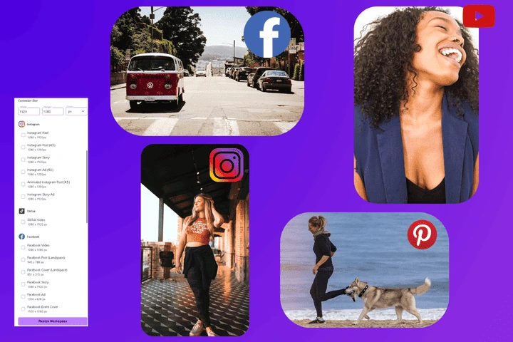 Canvas size presets for social media formats in the ArtsFlick editor