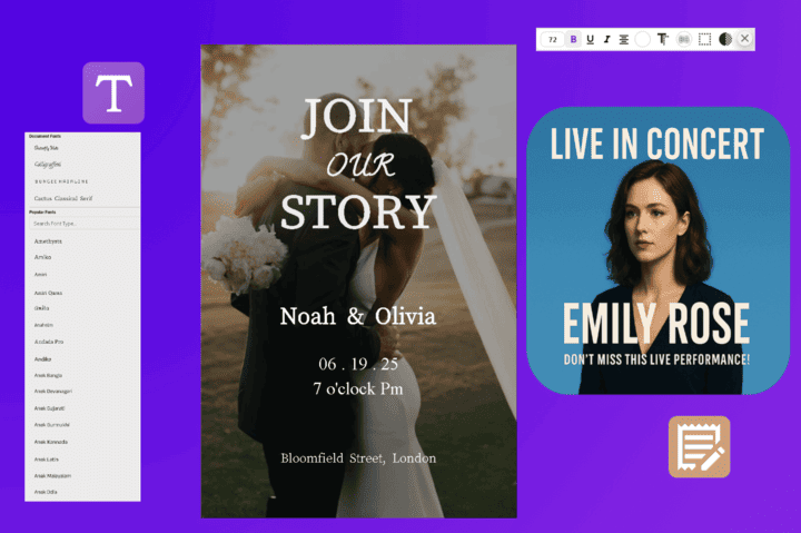 Text added to a photo with font and colour controls in the editor